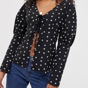 Fashion Union Tall tie front top with balloon slee
